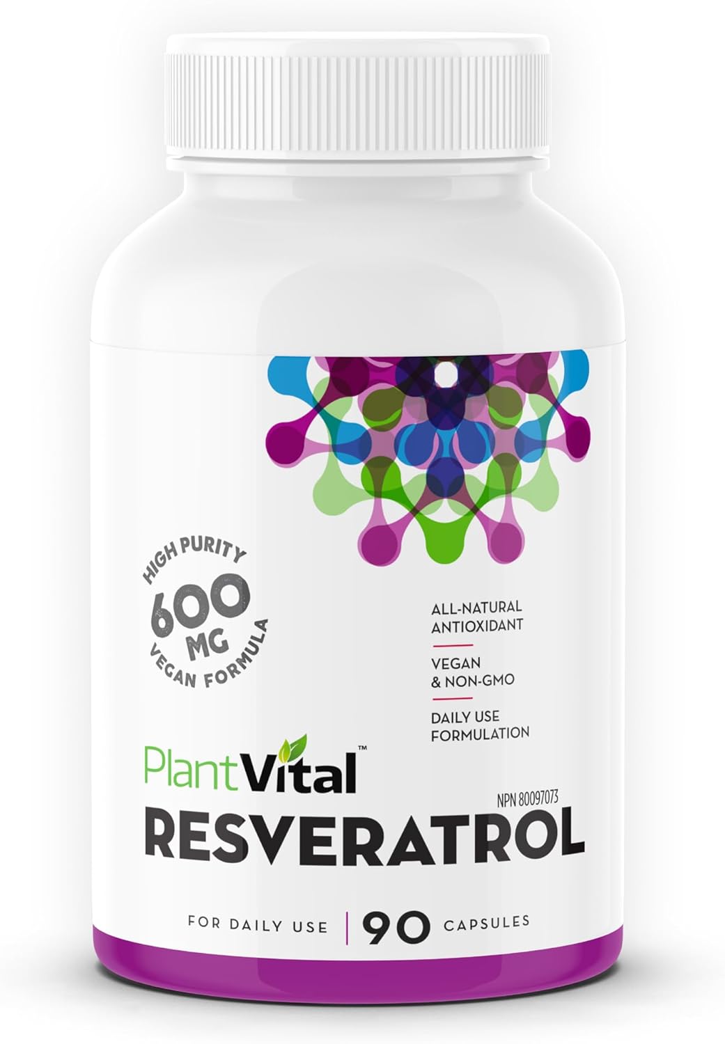 600mg Plantvital Resveratrol Capsules - 90 Vegan Trans Resveratrol Supplement - High Purity Antioxidant - Non-GMO, Gluten-Free