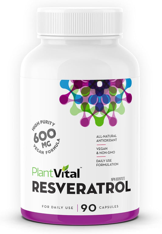 600mg Plantvital Resveratrol Capsules - 90 Vegan Trans Resveratrol Supplement - High Purity Antioxidant - Non-GMO, Gluten-Free