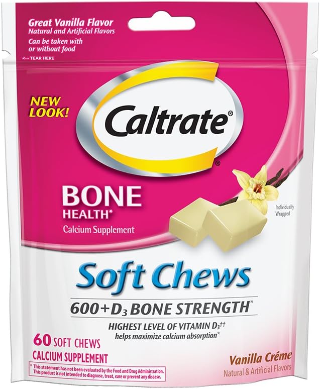 600mg Vanilla Crème Flavor Calcium and Vitamin D3 Supplement Soft Chews - 60 Count
