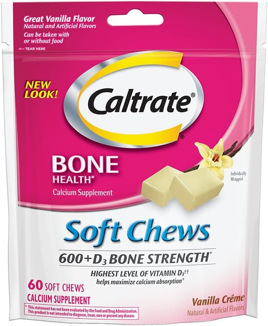 600mg Vanilla Crème Flavor Calcium and Vitamin D3 Supplement Soft Chews - 60 Count