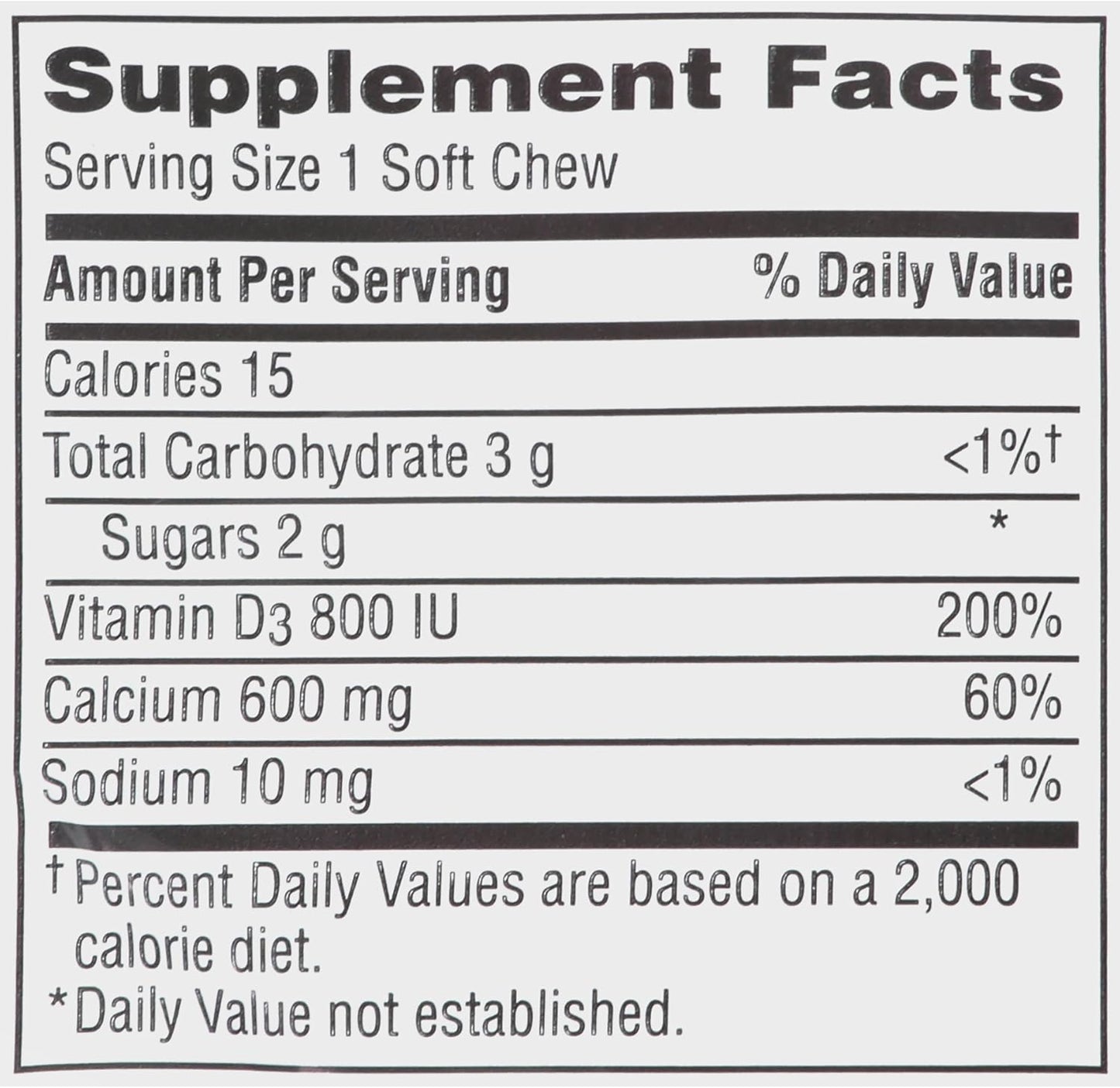 600mg Vanilla Crème Flavor Calcium and Vitamin D3 Supplement Soft Chews - 60 Count