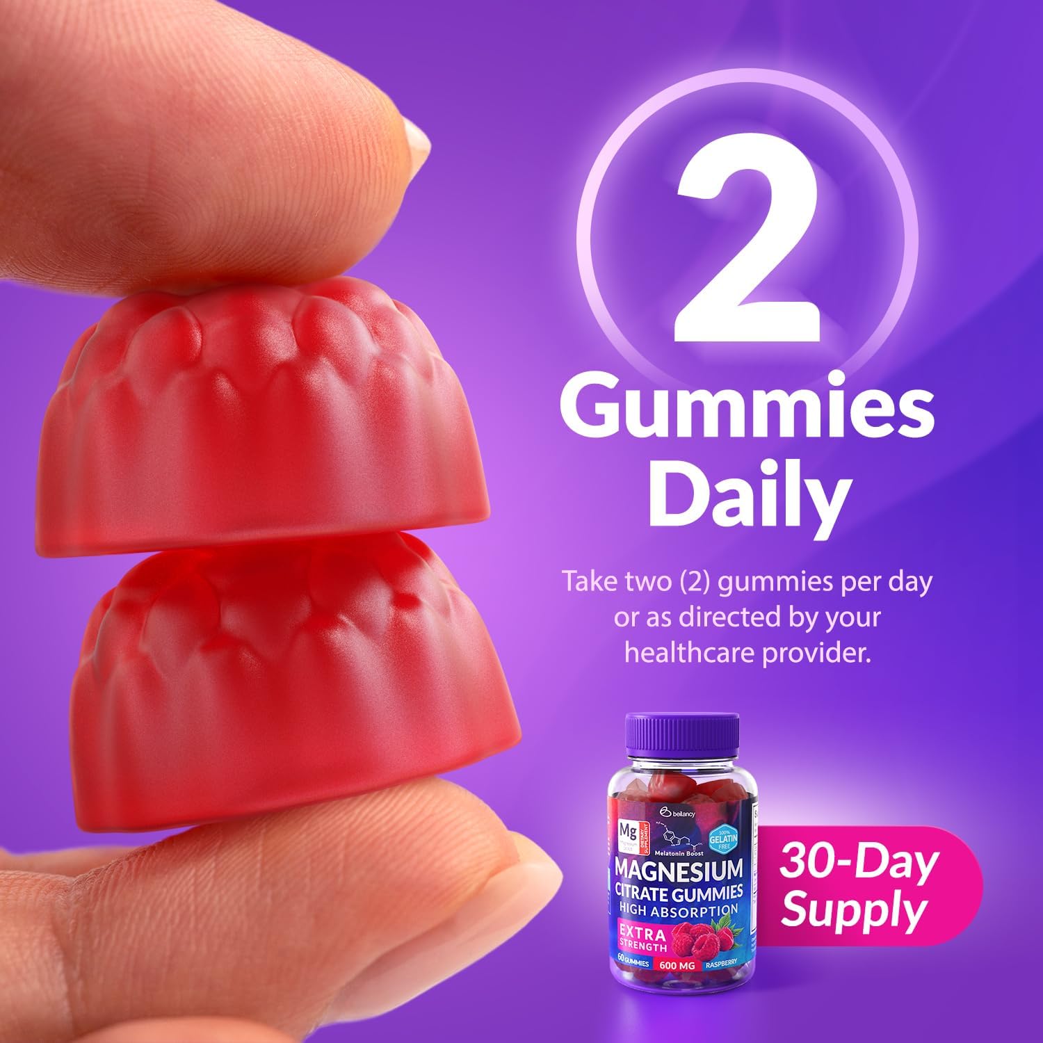 60ct Beilancy Magnesium Citrate Gummies with Blackcurrant and Raspberry Flavor for Relaxation - BoostGo Australia