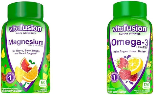 60ct Vitafusion Magnesium & Omega-3 Gummy Vitamins for Heart Health - Berry Lemonade Flavored Supplement