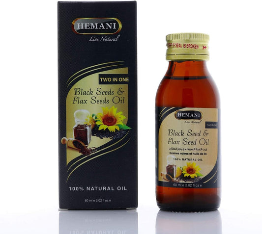60ml Hemani Cold-Pressed Black Seed & Flax Seed Oil Blend: Gluten-Free, Non-GMO, High Omega 3, 6, & 9 for Joint, Brain, & Heart Support