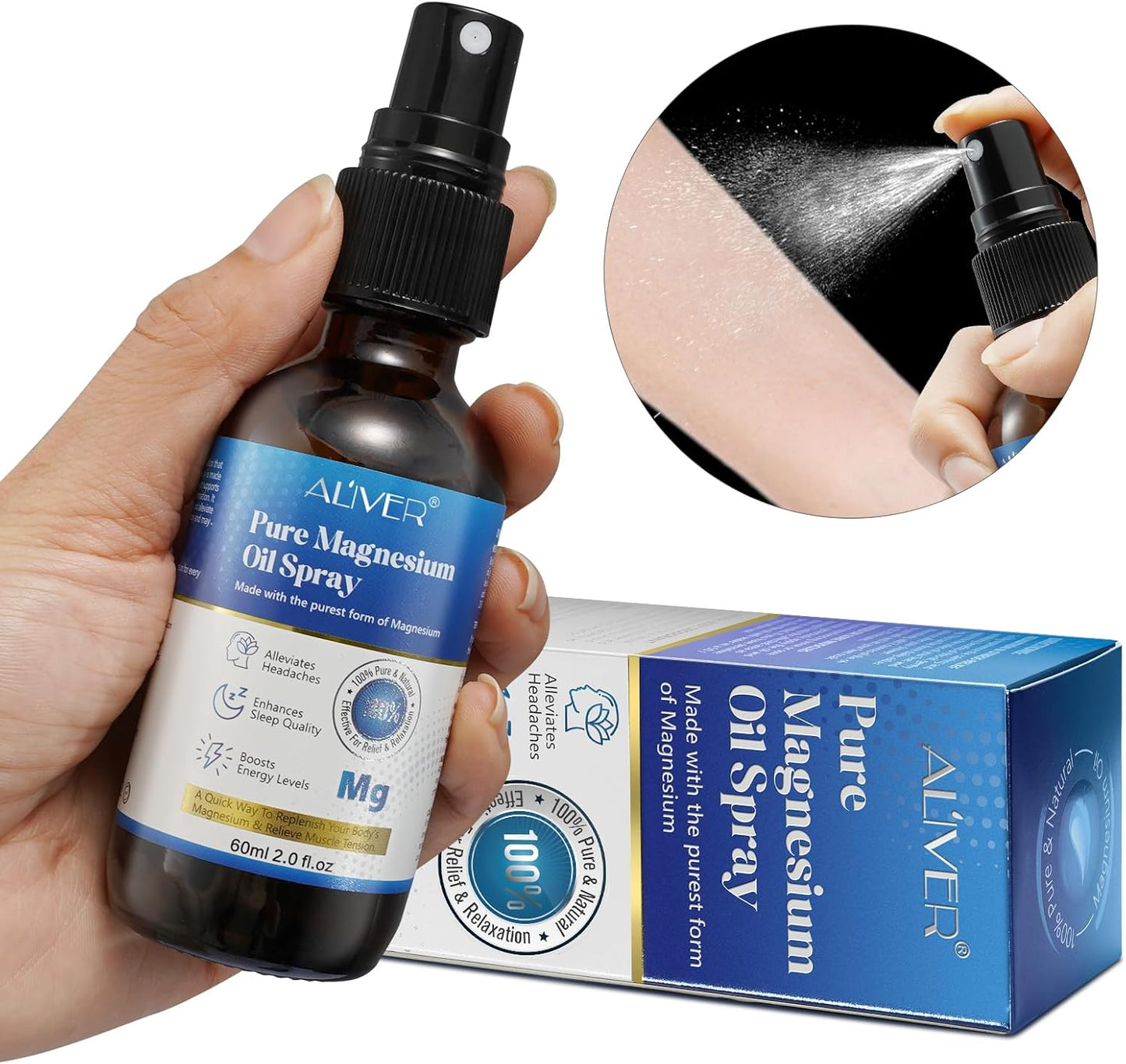 60ML REBODUM Pure Magnesium Oil Spray, Skin-Absorbable Supplement, Topical Feet Solution with Chloride Flakes