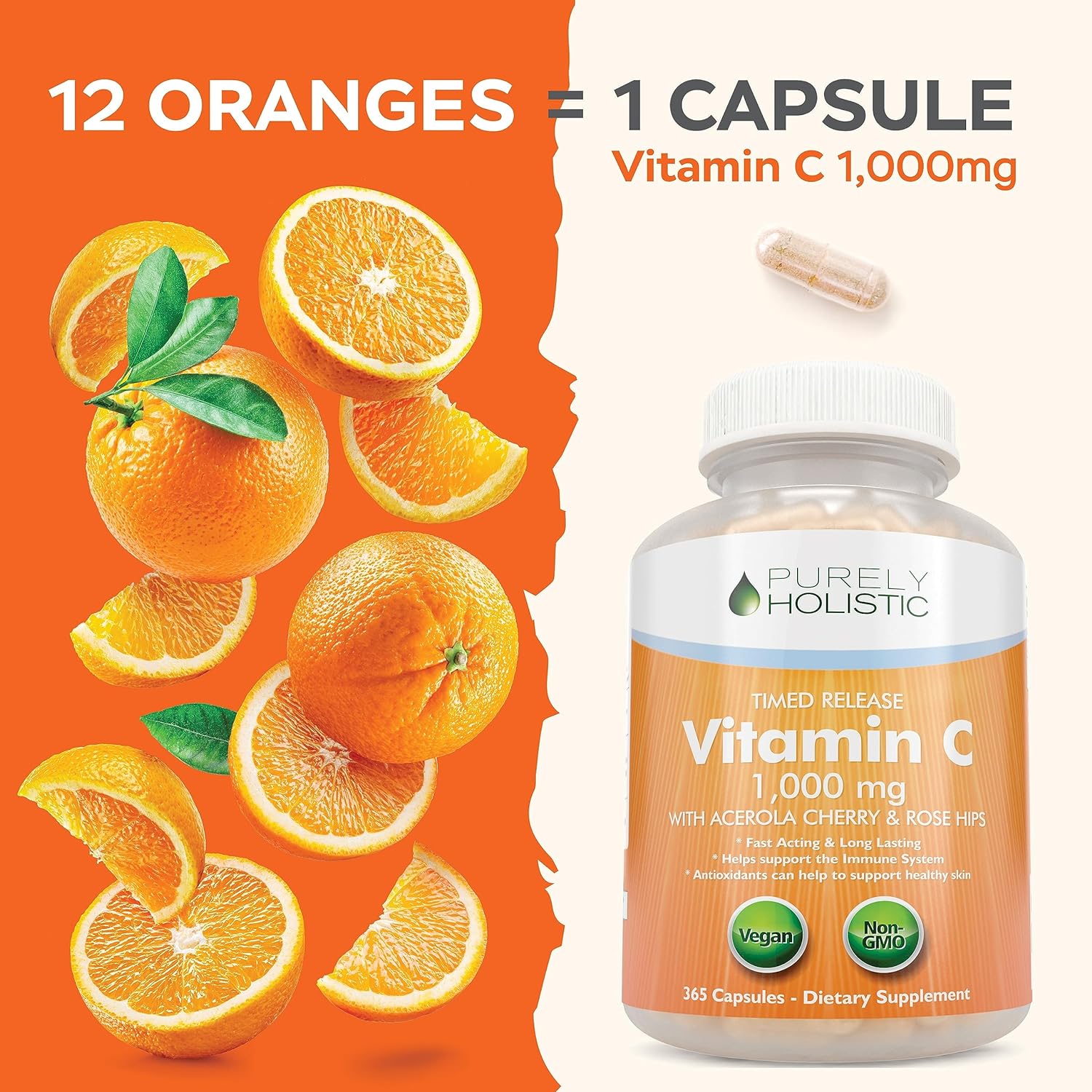 615 Vegan Capsules Bundle: Grape Seed Extract 400mg + Vitamin C 1000mg Time Release - Purely Holistic, Made in USA