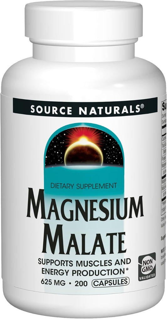 625mg Magnesium Malate Supplement for Enhanced Absorption - 200 Capsules by Source Naturals