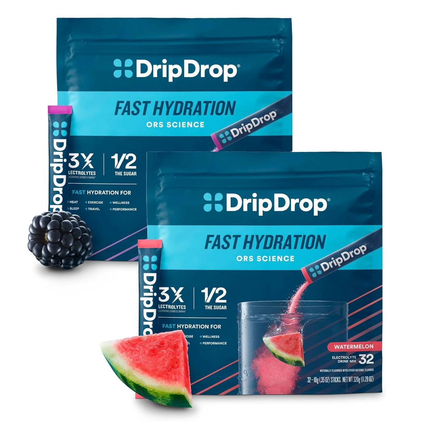 64 Count DripDrop Hydration Electrolyte Powder Packets in Watermelon & Berry Flavor