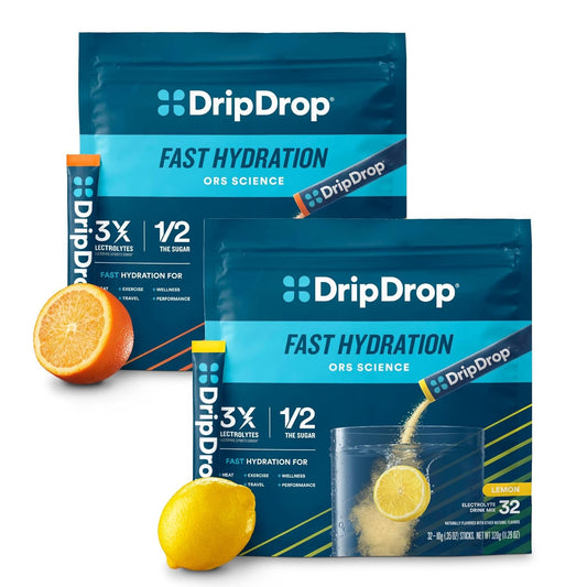64 Count DripDrop Hydration Electrolyte Powder Packets in Lemon & Orange Citrus Bundle