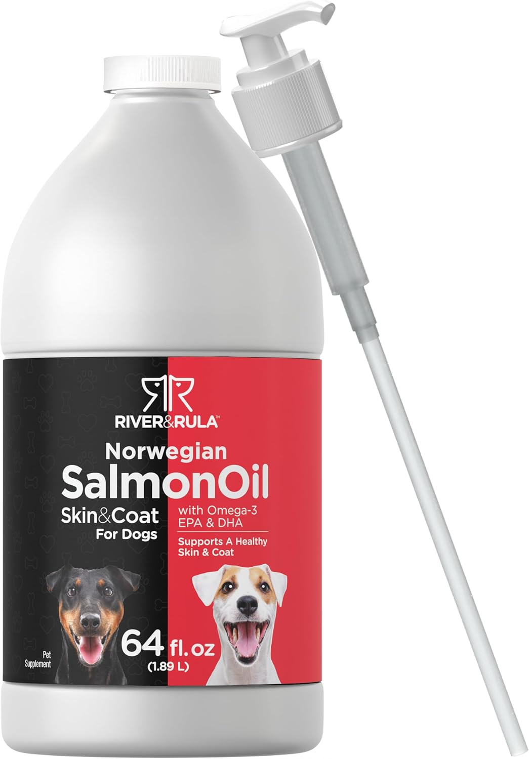 64 fl oz Horbäach Salmon Oil for Dogs with Pump - Omega 3 EPA & DHA Supplement for Healthy Skin & Coat - Non-GMO, Gluten Free - Bulk Size