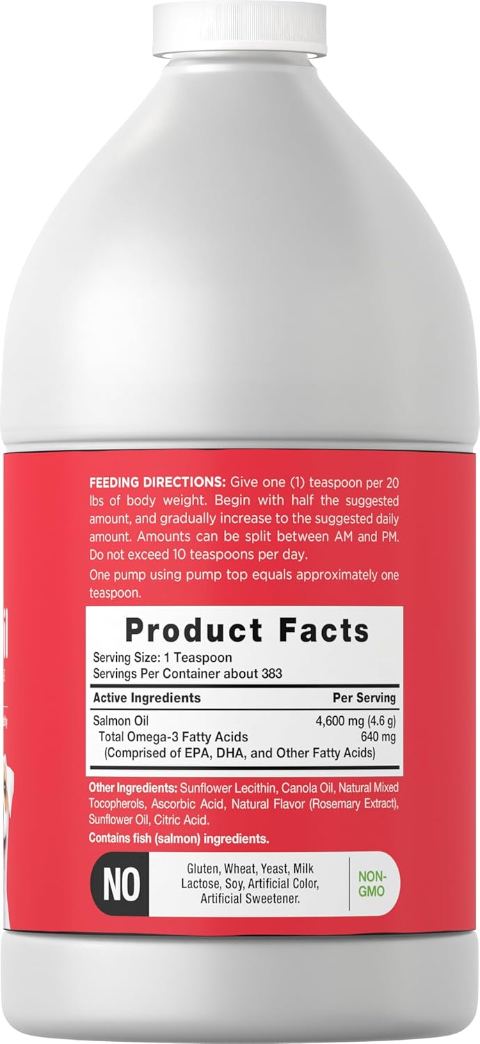64 fl oz Horbäach Salmon Oil for Dogs with Pump - Omega 3 EPA & DHA Supplement for Healthy Skin & Coat - Non-GMO, Gluten Free - Bulk Size