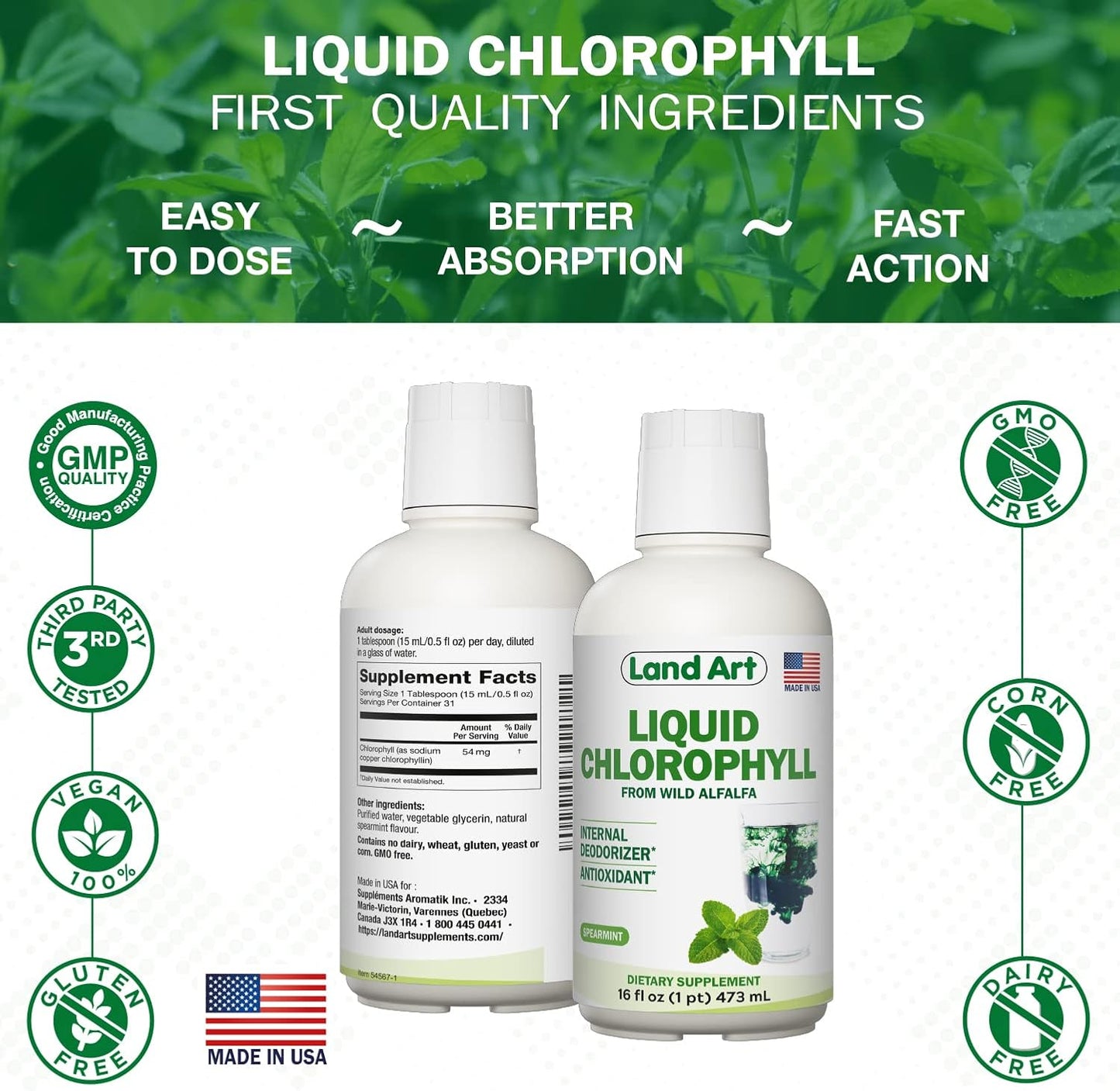64 fl oz Land Art Pure Aloe Vera Drinkable Gel + 16 fl oz Liquid Chlorophyll Mint Flavored