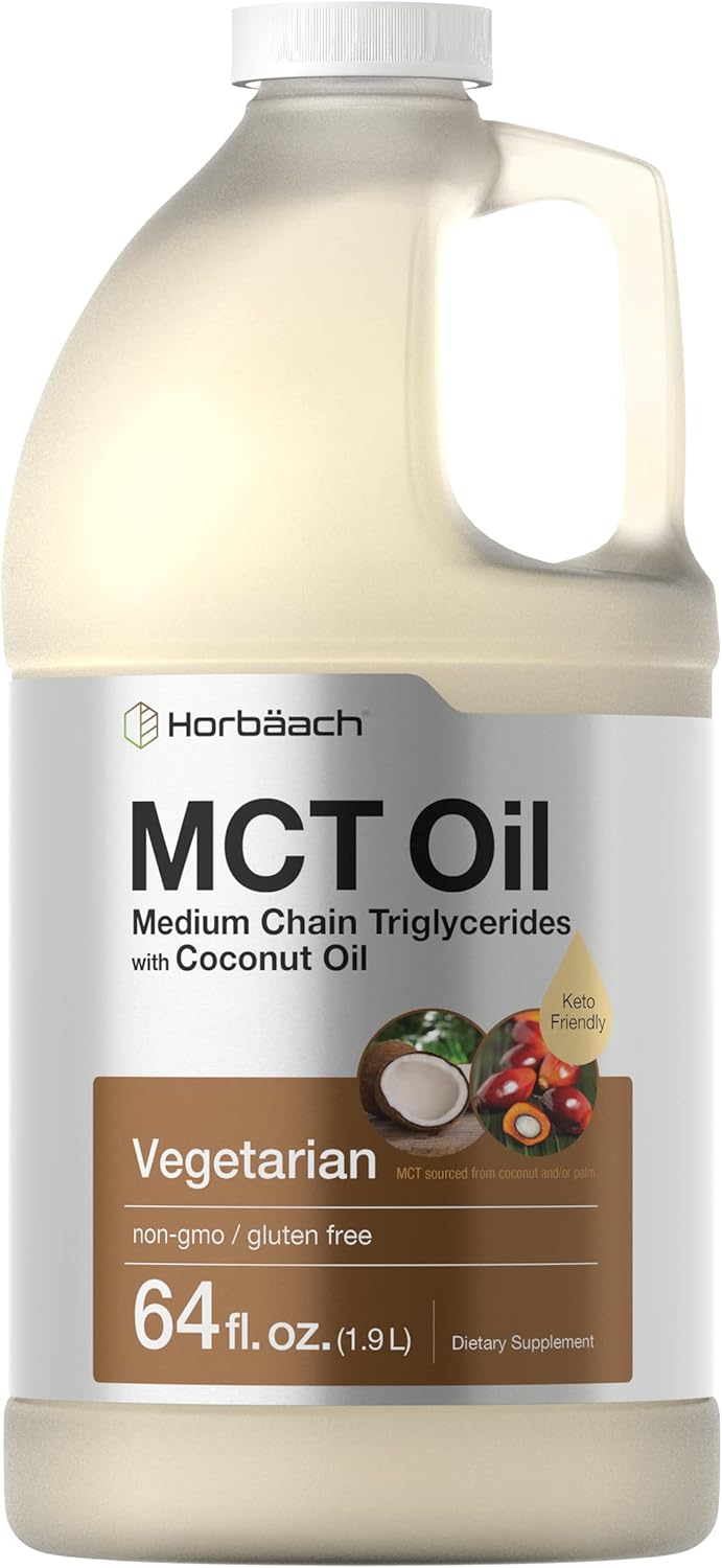 64 oz Horbäach MCT Oil - 100% Pure, Unflavored Formula - Ideal for Keto, Vegetarian, Non-GMO, Gluten Free - Mixes with Coffee, Tea, Juice