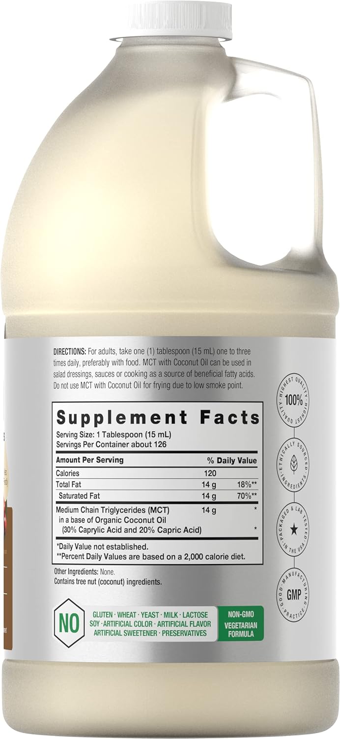 64 oz Horbäach MCT Oil - 100% Pure, Unflavored Formula - Ideal for Keto, Vegetarian, Non-GMO, Gluten Free - Mixes with Coffee, Tea, Juice