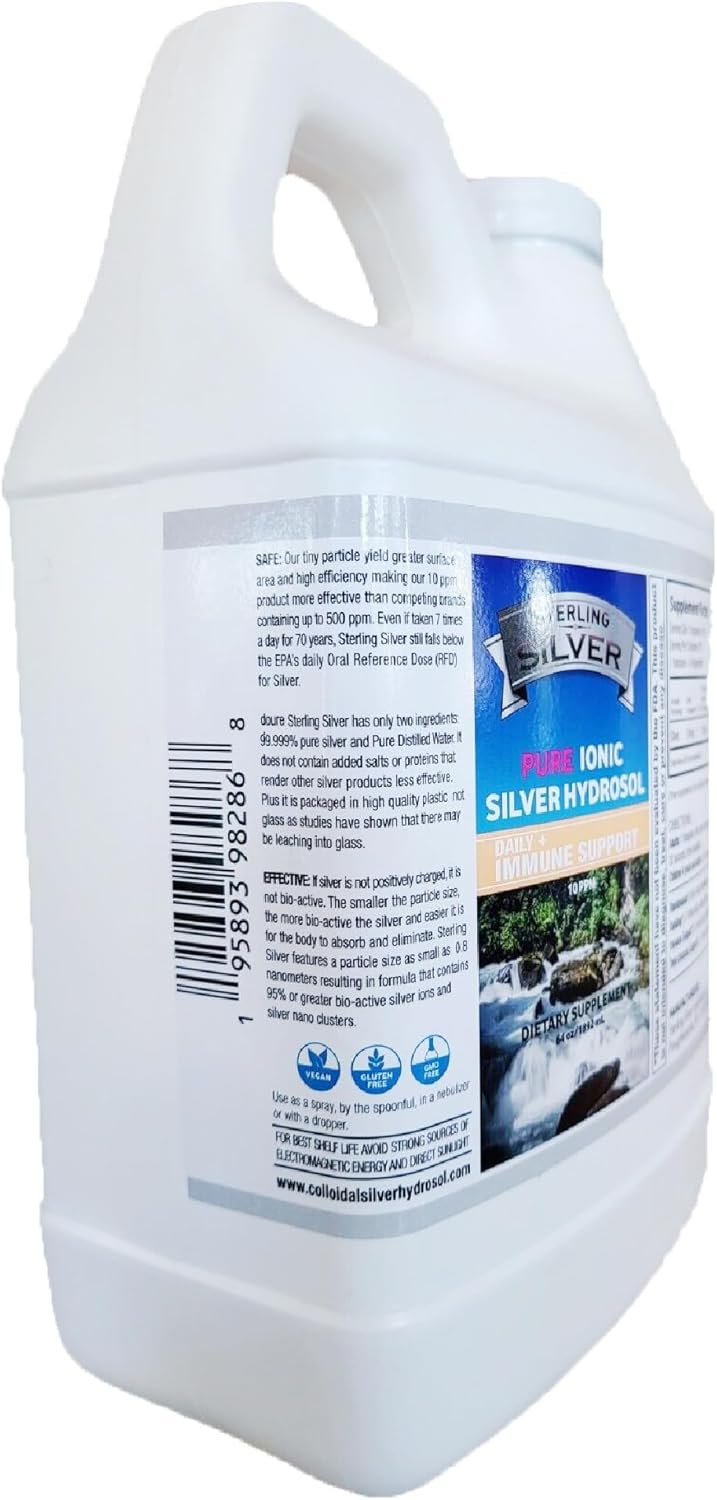 64 Oz Pure Ionic Colloidal Silver Hydrosol Liquid - 10PPM Immune Support Supplement - Nano Silver Minerals for Adults, Kids, Pets - Odorless & Tasteless Formula