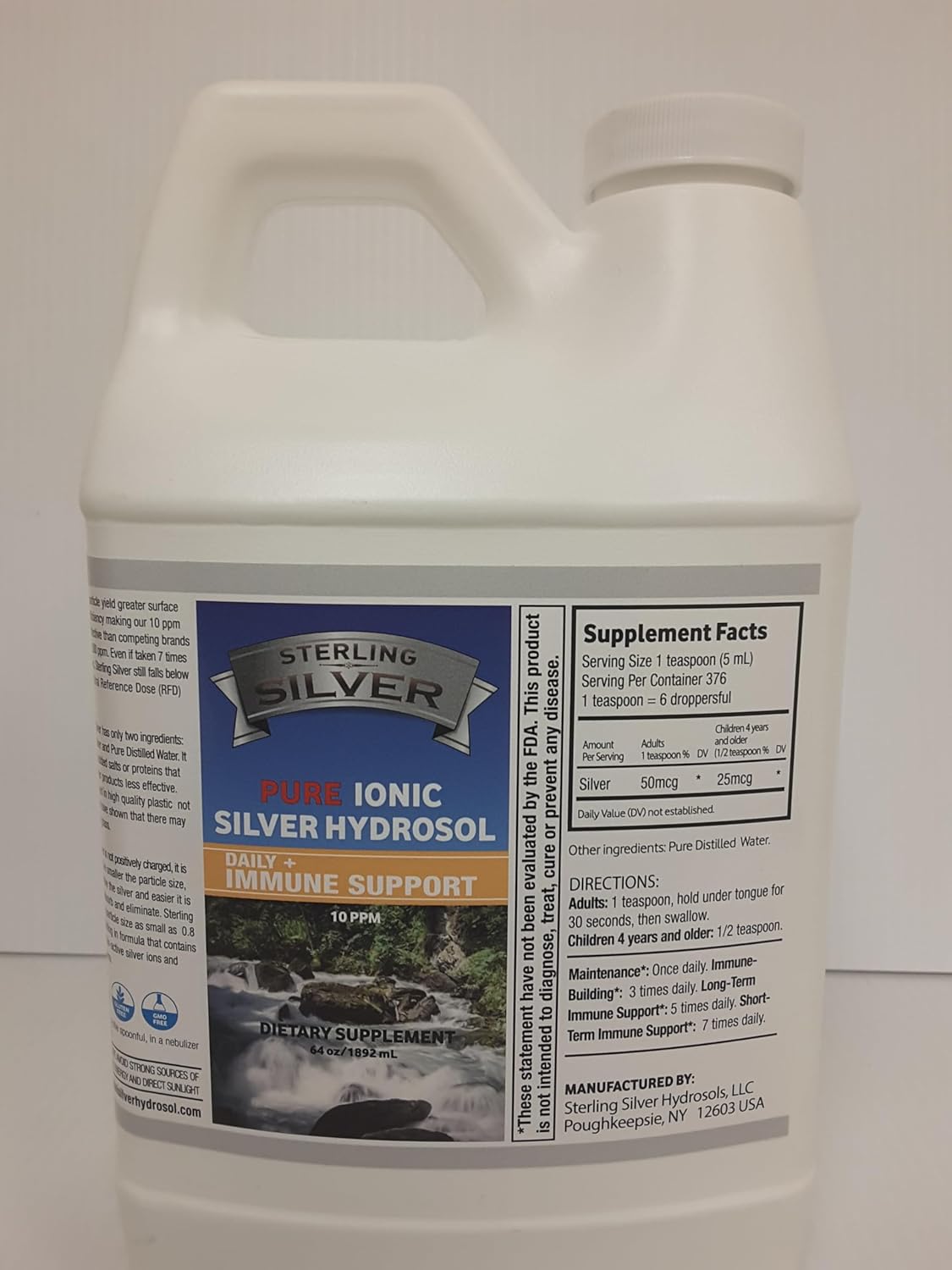 64 Oz Pure Ionic Colloidal Silver Hydrosol Liquid - 10PPM Immune Support Supplement - Nano Silver Minerals for Adults, Kids, Pets - Odorless & Tasteless Formula