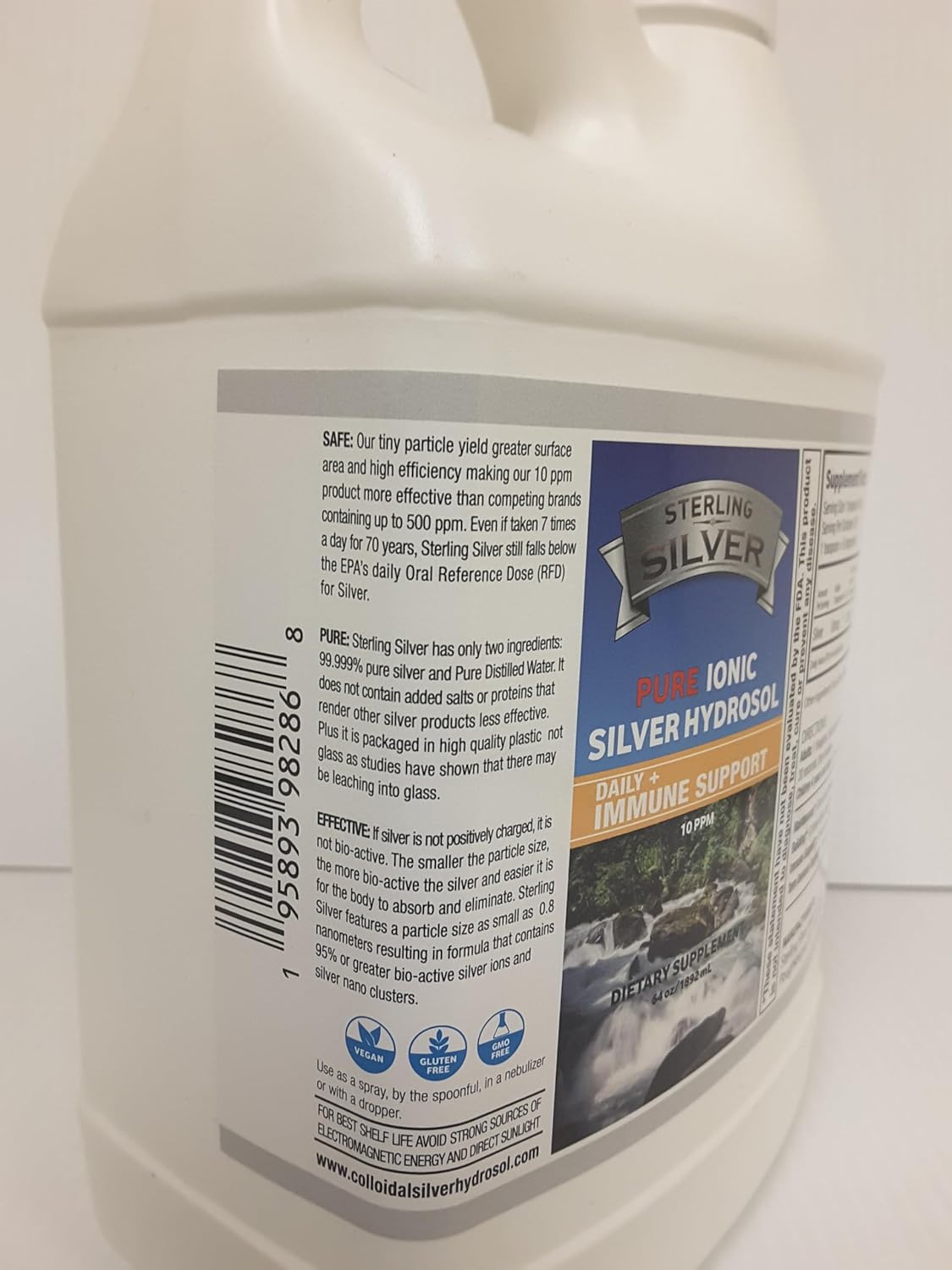 64 Oz Pure Ionic Colloidal Silver Hydrosol Liquid - 10PPM Immune Support Supplement - Nano Silver Minerals for Adults, Kids, Pets - Odorless & Tasteless Formula