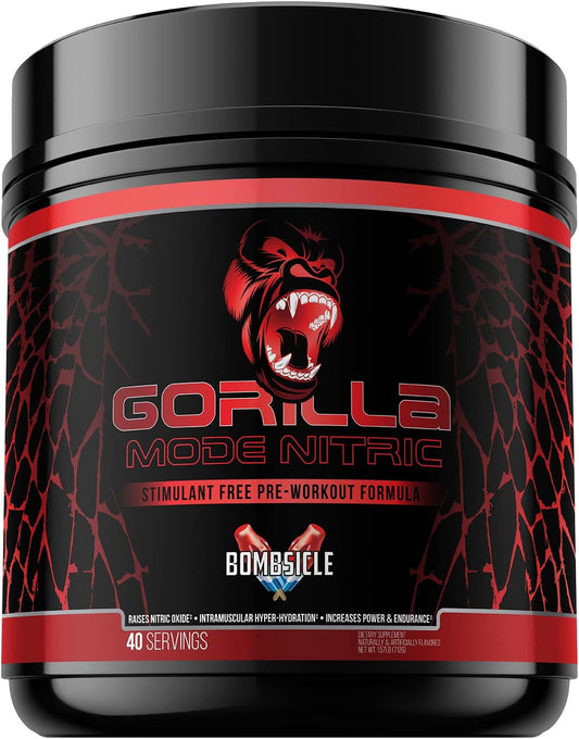 646g Gorilla Mind Nitric 1.0 Pre-Workout for Massive Pumps - Stimulant Free, Best Tasting, Most Effective, Vasodilation Power (Bombsicle)