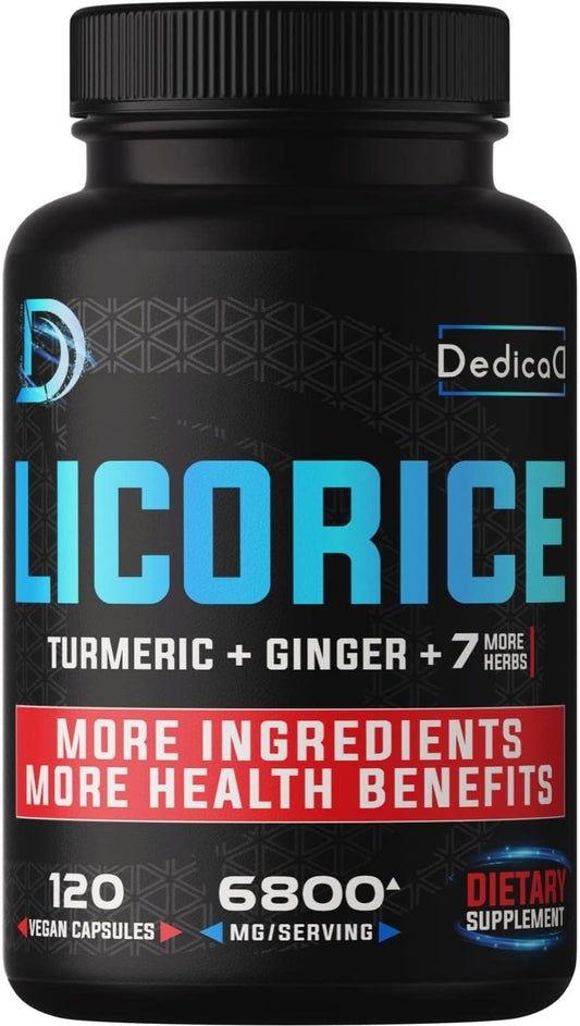 6800mg Licorice Root Capsules - Supports Skin, Digestion & Immune Health - With Turmeric, Ginger, & Peppermint - Non-GMO - 120 Capsules