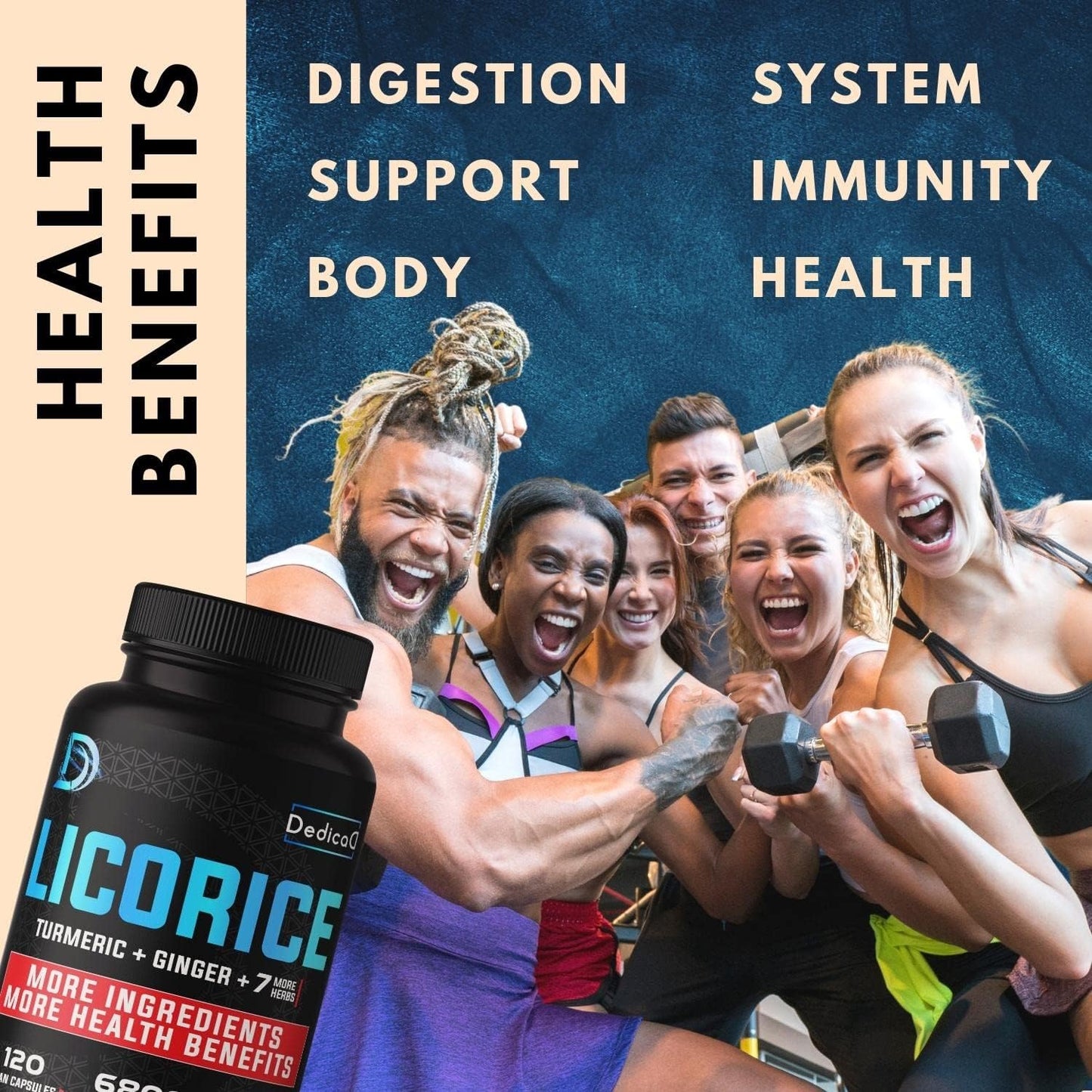 6800mg Licorice Root Capsules - Supports Skin, Digestion & Immune Health - With Turmeric, Ginger, & Peppermint - Non-GMO - 120 Capsules