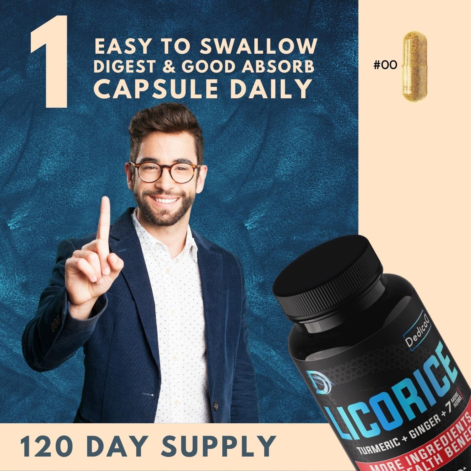6800mg Licorice Root Capsules - Supports Skin, Digestion & Immune Health - With Turmeric, Ginger, & Peppermint - Non-GMO - 120 Capsules