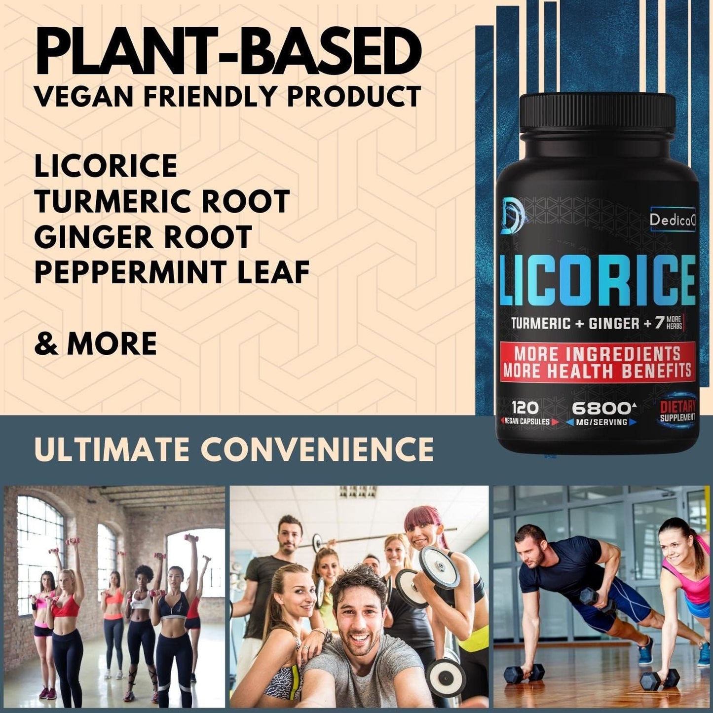 6800mg Licorice Root Capsules - Supports Skin, Digestion & Immune Health - With Turmeric, Ginger, & Peppermint - Non-GMO - 120 Capsules