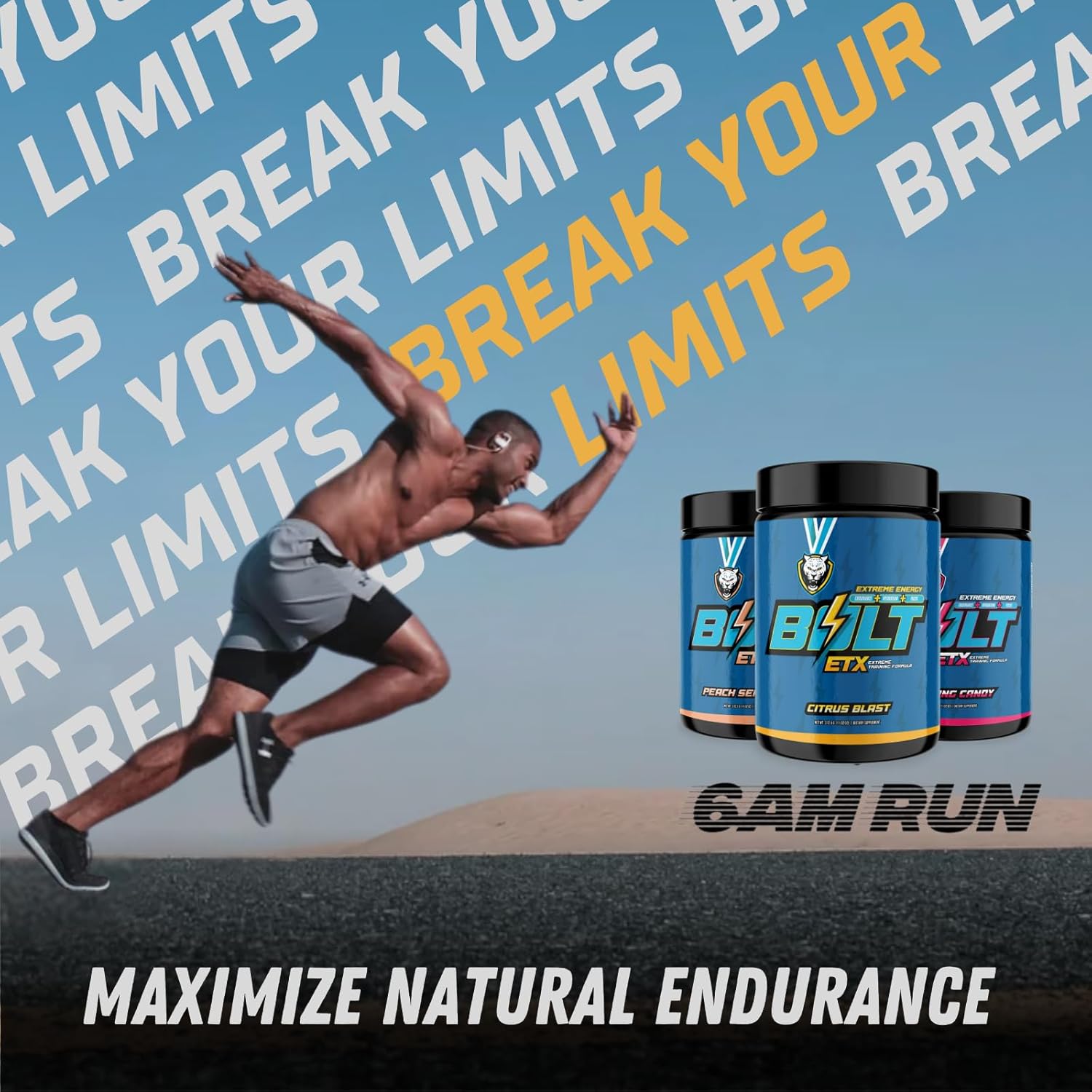 6AM Run Bolt Pre Workout Powder - Boost Energy, Cardio Support, High Focus Formula - Natural Citrus Blast Flavor - 25 Servings