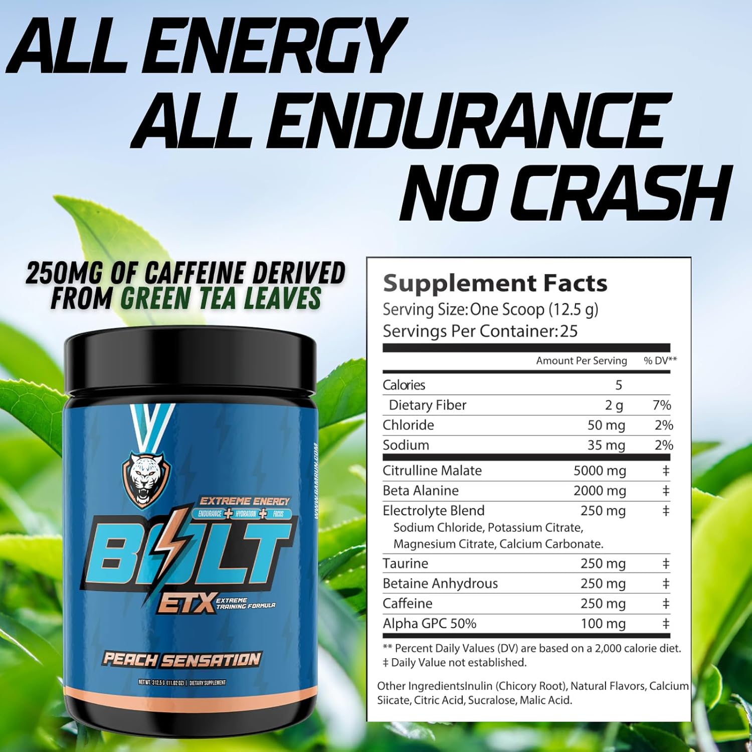 6AM Run Bolt Pre Workout Powder - Energy Boost for Runners - Cardio & Focus Support - No Jitters - High Energy Formula - Peach Flavor - 25 Servings