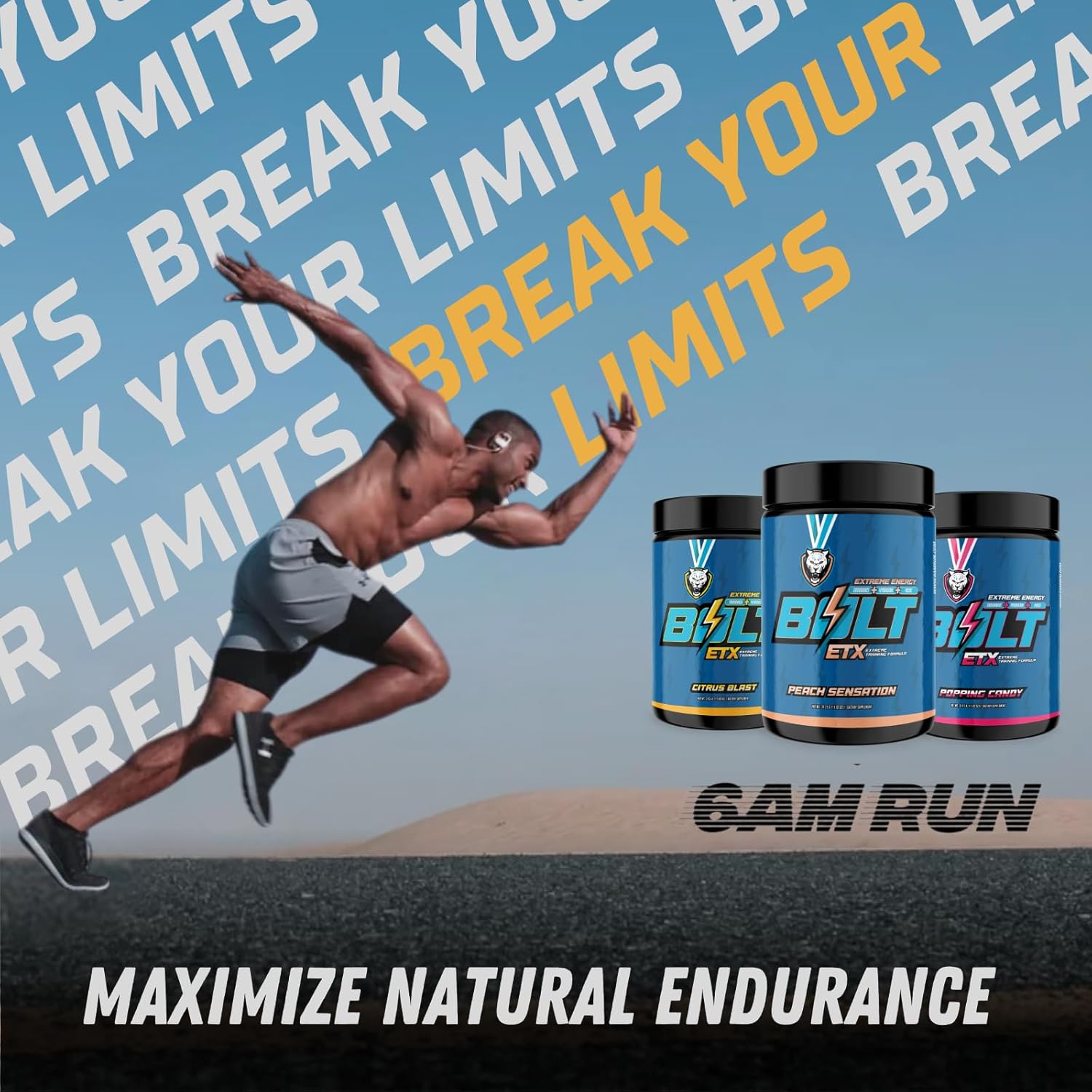6AM Run Bolt Pre Workout Powder - Energy Boost for Runners - Cardio & Focus Support - No Jitters - High Energy Formula - Peach Flavor - 25 Servings
