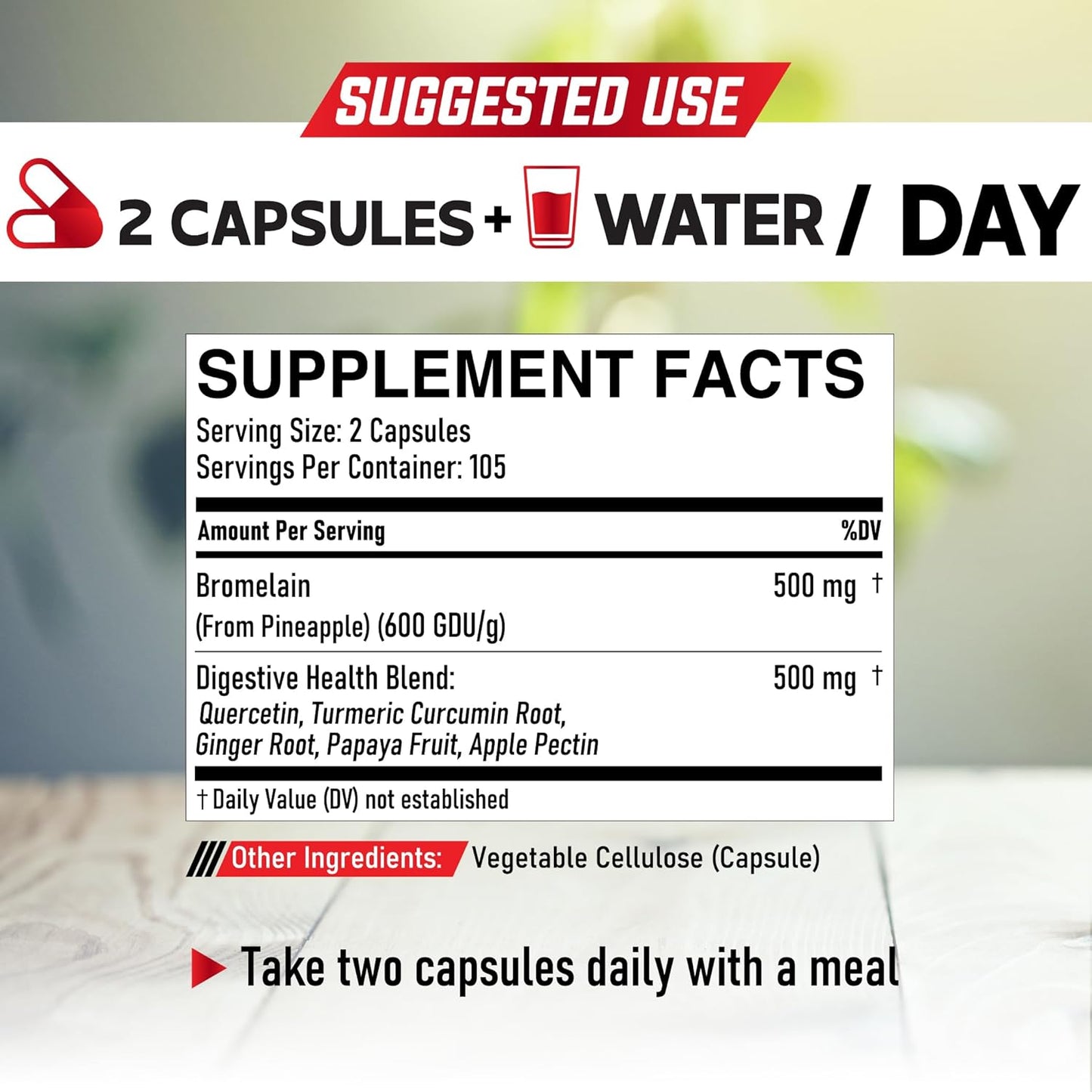 6in1 Bromelain 500mg Supplement - 1000mg per Serving - 210 Capsules with Digestive Health Blend - Quercetin, Ginger, Turmeric, Papaya - Supports Overall Health, Digestion & Immune System