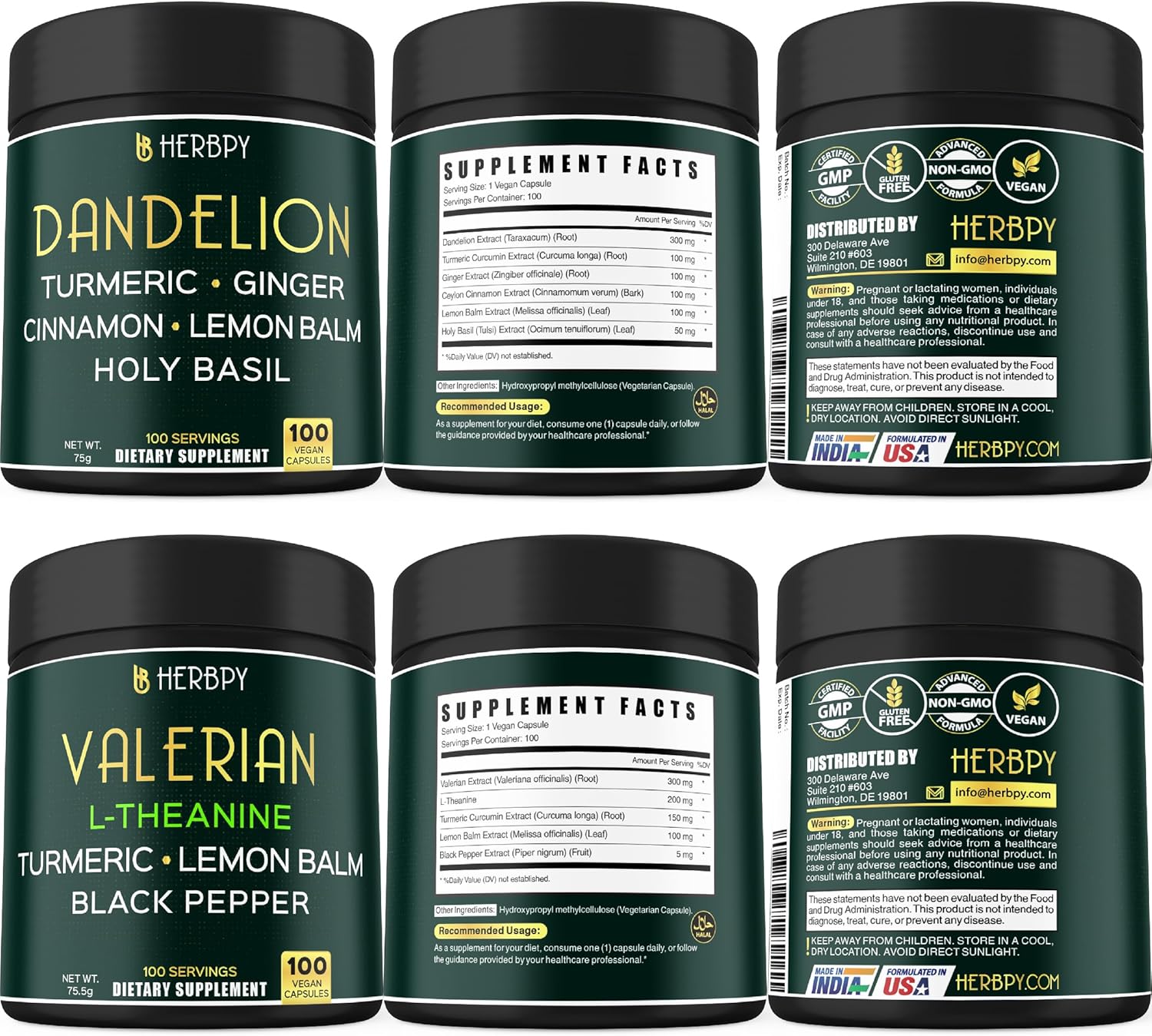 6in1 Herbpy Dandelion & Valerian Root Bundle for Heart, Immune, Digestive Health, Restful Sleep, Relaxation - Herbal Supplements