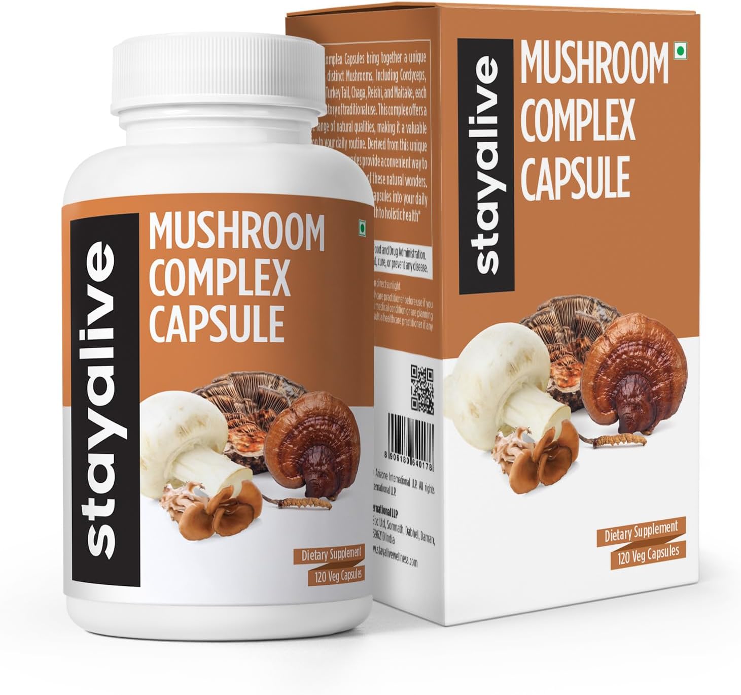 6in1 Mushroom Supplement 1000mg with Lions Mane, Reishi, Cordyceps, Maitake, Chaga, Turkey Tail - 120 Vegan Capsules