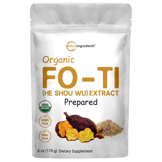 6oz Micro Ingredients Organic He Shou Wu Fo Ti Extract Powder - Steamed with Black Bean for Hair Health, Antioxidant Support - Non-GMO