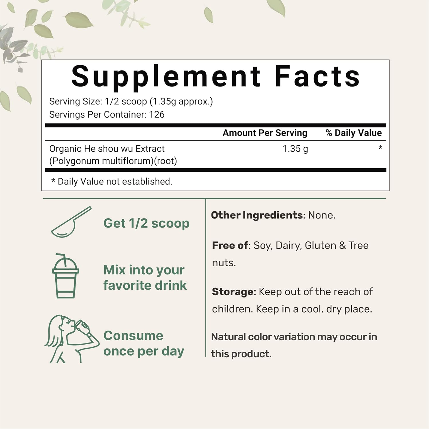 6oz Micro Ingredients Organic He Shou Wu Fo Ti Extract Powder - Steamed with Black Bean for Hair Health, Antioxidant Support - Non-GMO