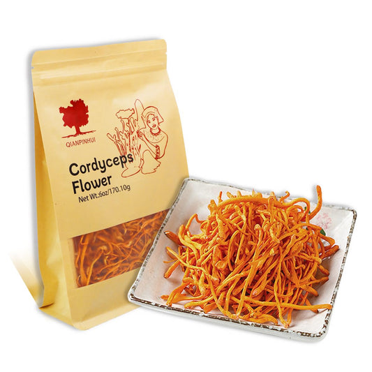 6oz QIANPINHUI Cordyceps Flower Whole Dried Mushroom - Boosts Energy, Reduces Fatigue for Cooking/Tea