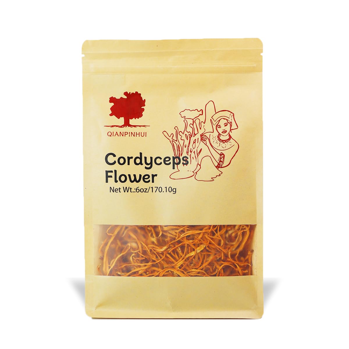 6oz QIANPINHUI Cordyceps Flower Whole Dried Mushroom - Boosts Energy, Reduces Fatigue for Cooking/Tea
