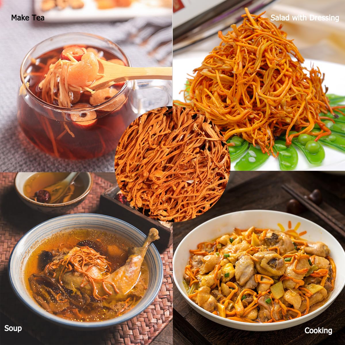 6oz QIANPINHUI Cordyceps Flower Whole Dried Mushroom - Boosts Energy, Reduces Fatigue for Cooking/Tea