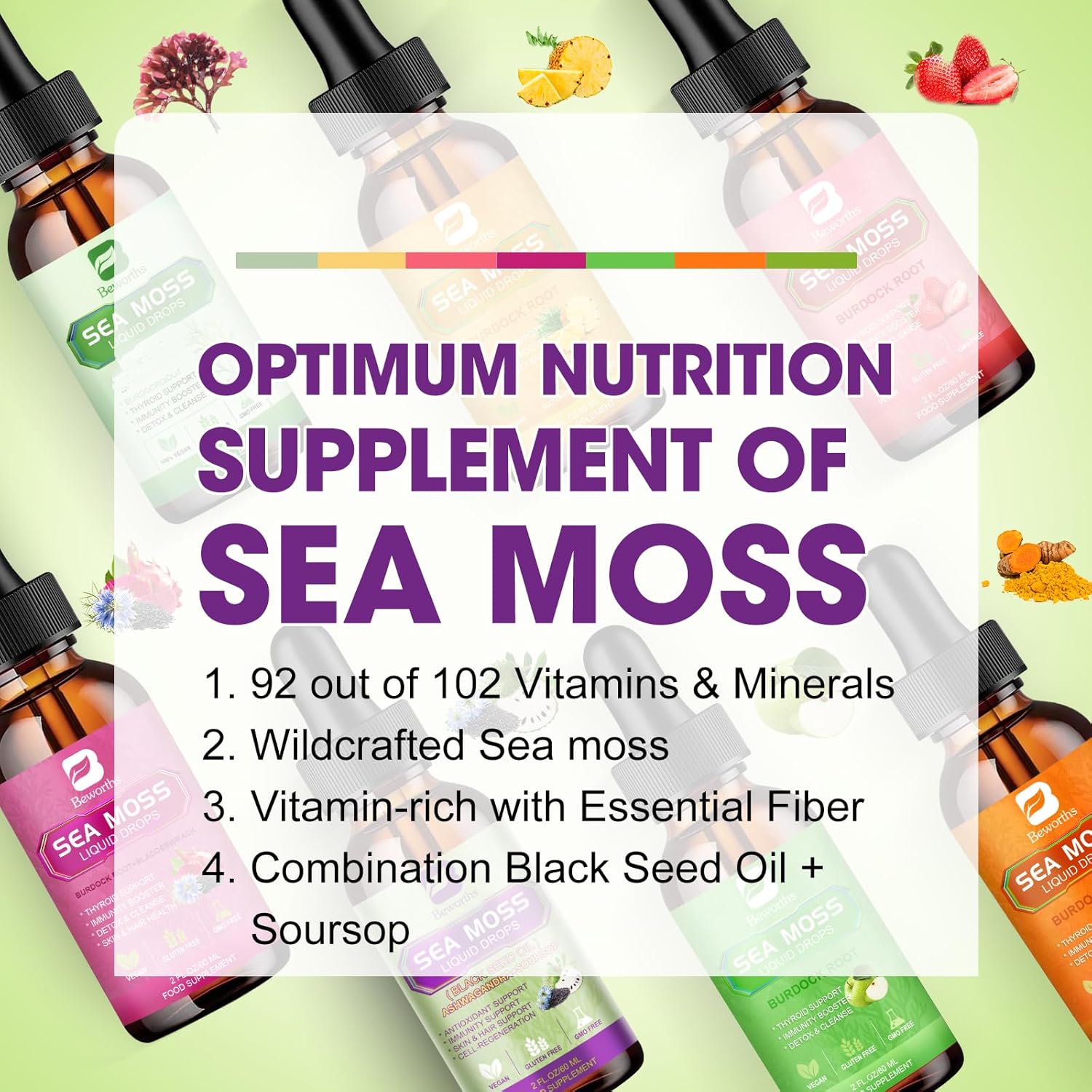 6X Stronger Sea Moss Liquid Drop with Black Seed Oil, Ashwagandha, Soursop Bitters, Elderberry, and More - Immune and Gut Health Supplement