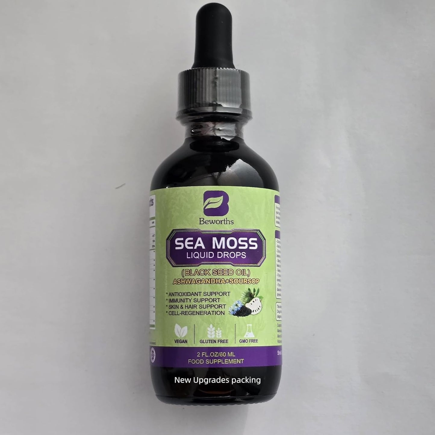 6X Stronger Sea Moss Liquid Drop with Black Seed Oil, Ashwagandha, Soursop Bitters, Elderberry, and More - Immune and Gut Health Supplement