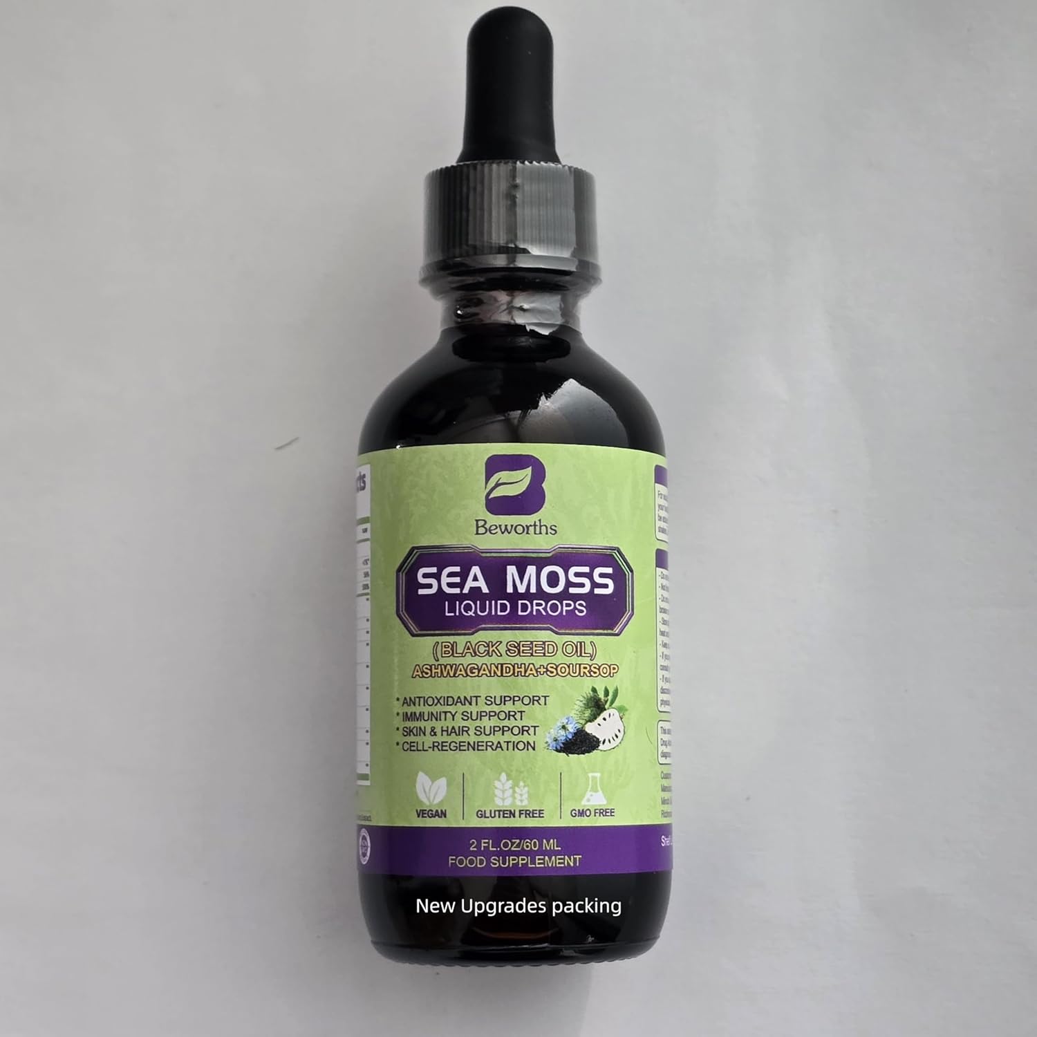 6X Stronger Sea Moss Liquid Drop with Black Seed Oil, Ashwagandha, Soursop Bitters, Elderberry, and More - Immune and Gut Health Supplement