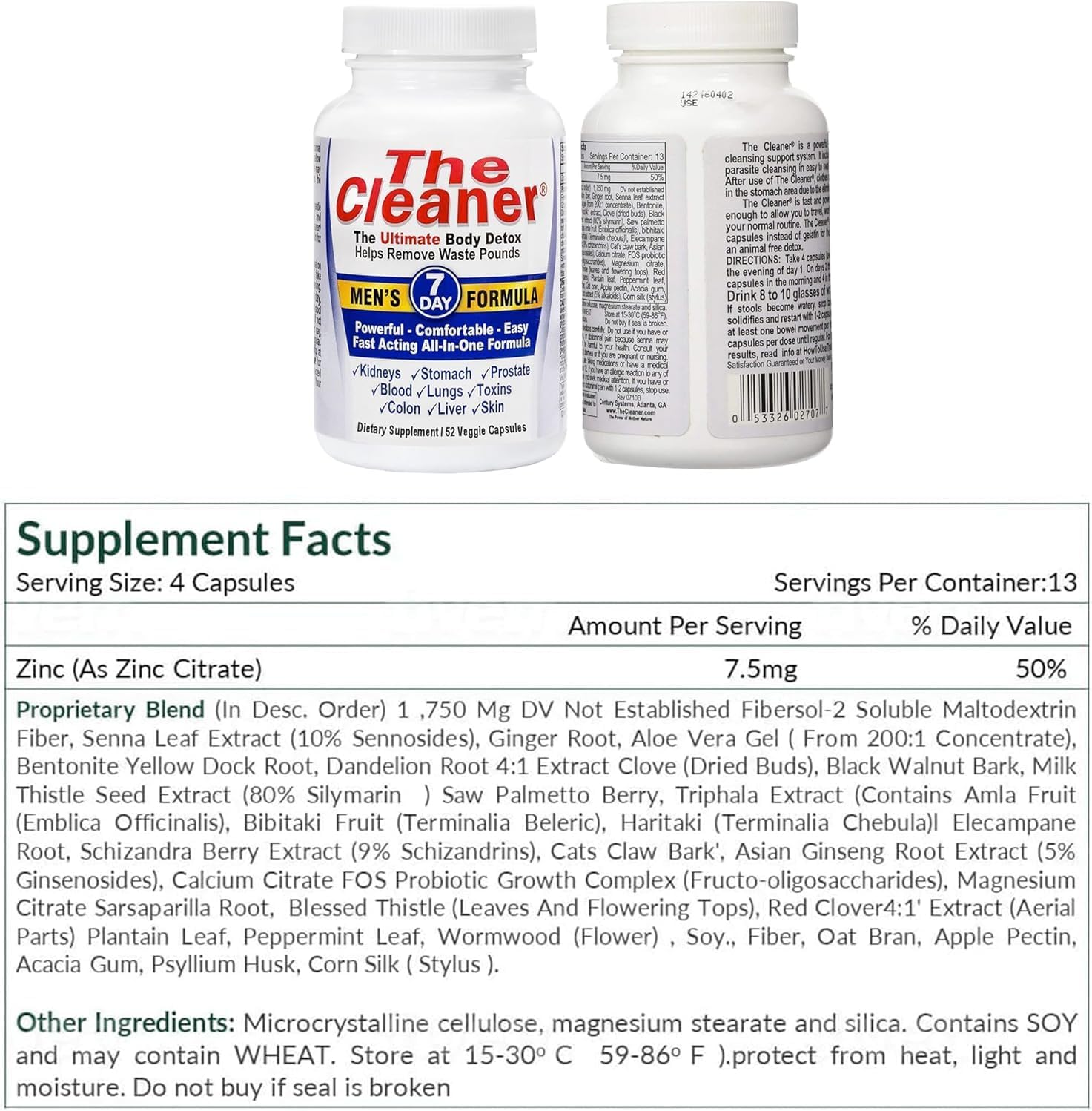 7-Day Complete Internal Cleansing Formula for Men - The Cleaner Detox by Generic Centuryⁿ Systems, Supports Digestive Health with 52 Vegetarian Capsules
