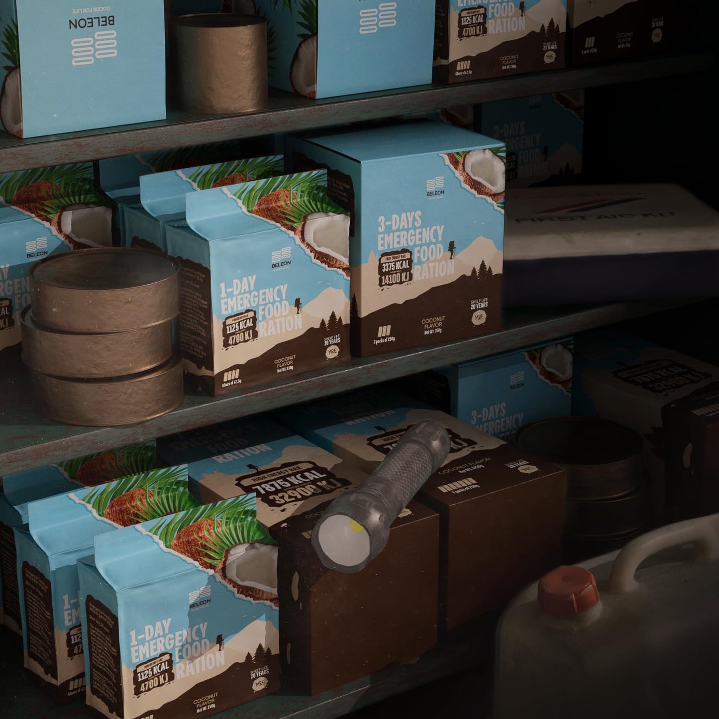 7-Day Emergency Food Supply: Beleon Goods For Life Coconut Biscuit Bars MRE Meals Military Survival Kit- 20 Years Shelf Life