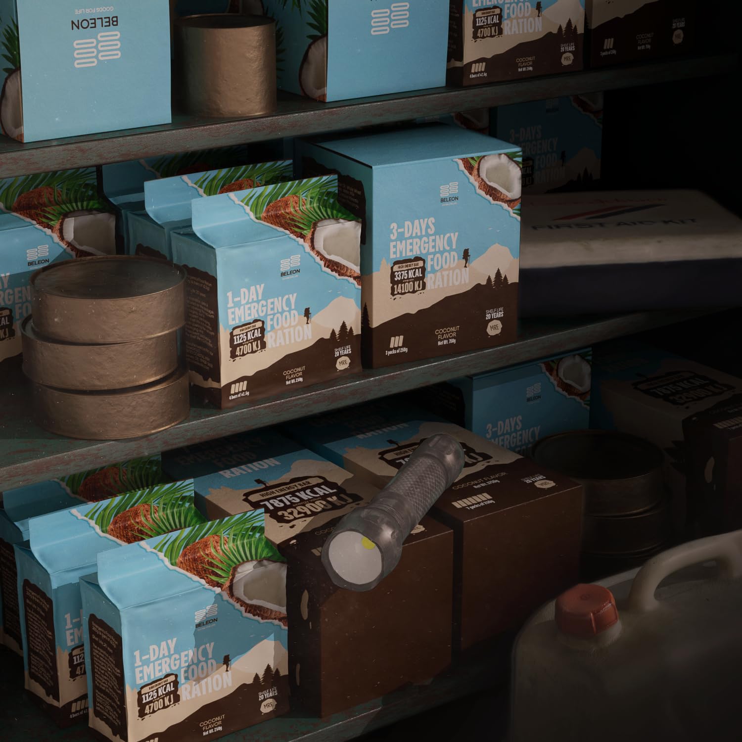 7-Day Emergency Food Supply: Beleon Goods For Life Coconut Biscuit Bars MRE Meals Military Survival Kit- 20 Years Shelf Life