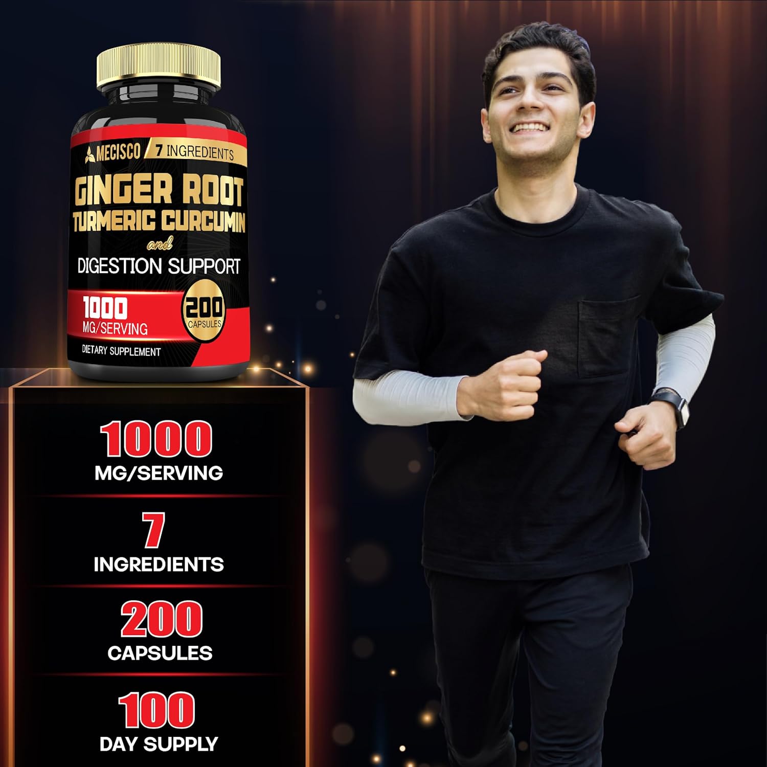 7-in-1 Ginger Root Supplement with Turmeric, Berberine, Peppermint, Astragalus, Ceylon Cinnamon, Beet Root - 200 Capsules
