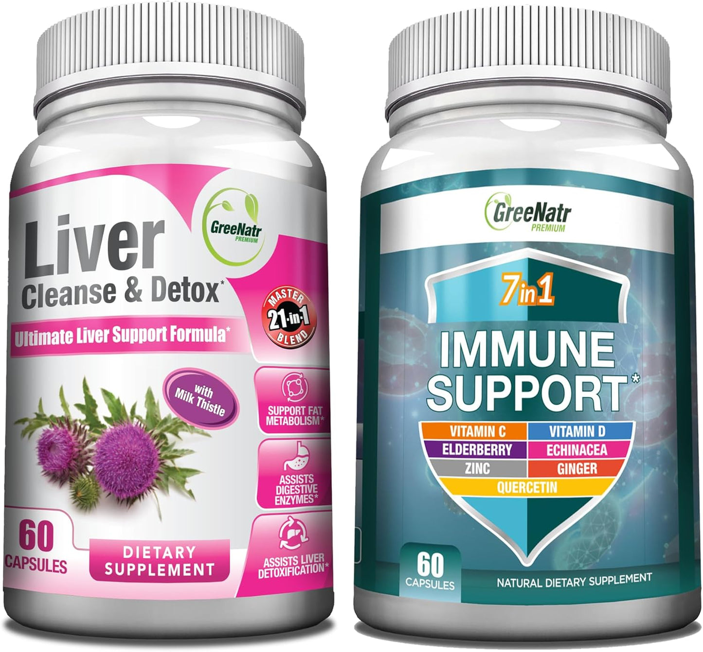 7-in-1 Immune & Liver Support Supplement with Vitamin C, D3, Zinc - Detox & Repair Formula - GreeNatr Immune & Liver Health Blend