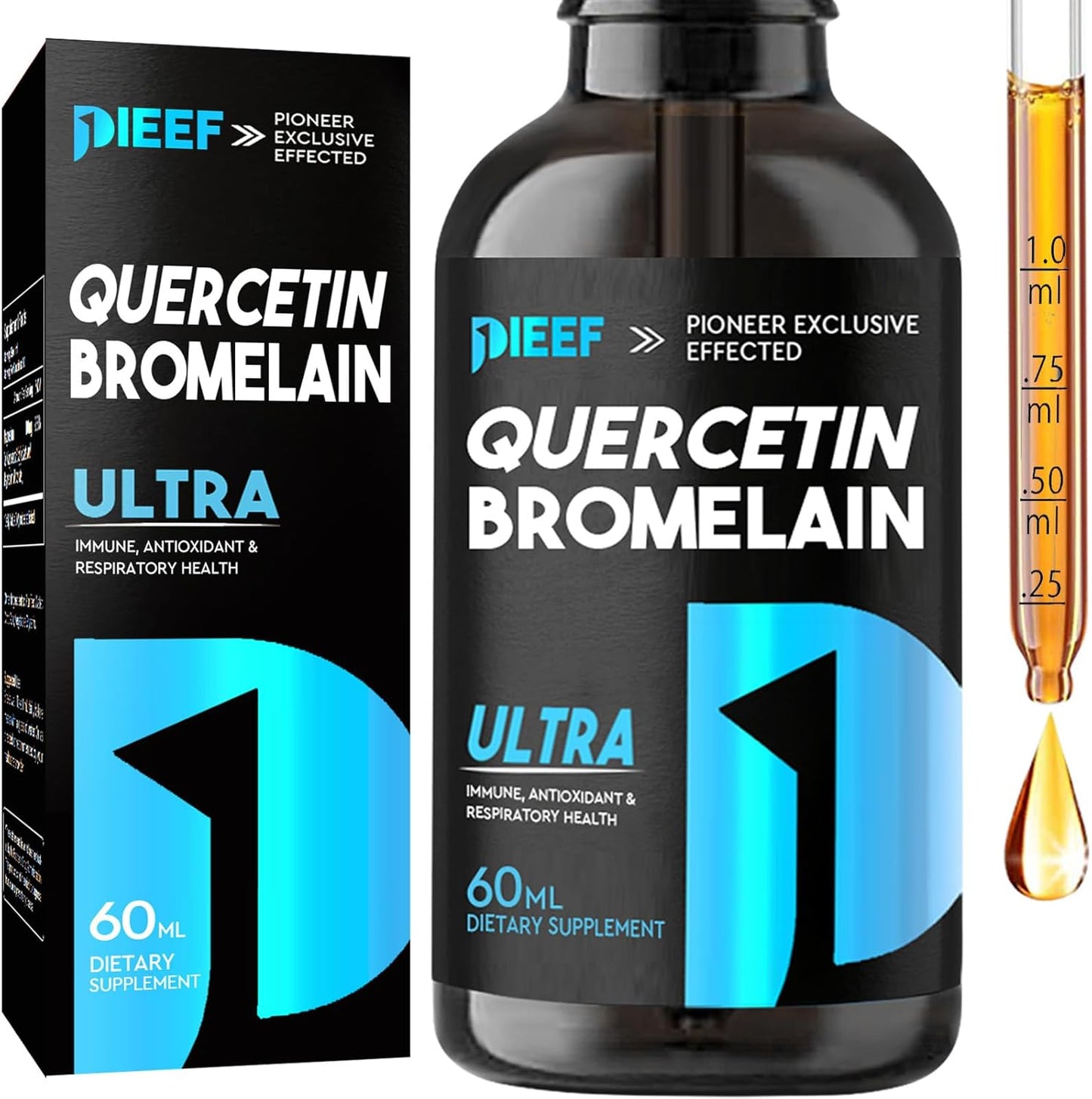 7-in-1 Quercetin Liquid Drops with Zinc for Respiratory Health and Immune Support - 1000mg Quercetin Supplements with Bromelain