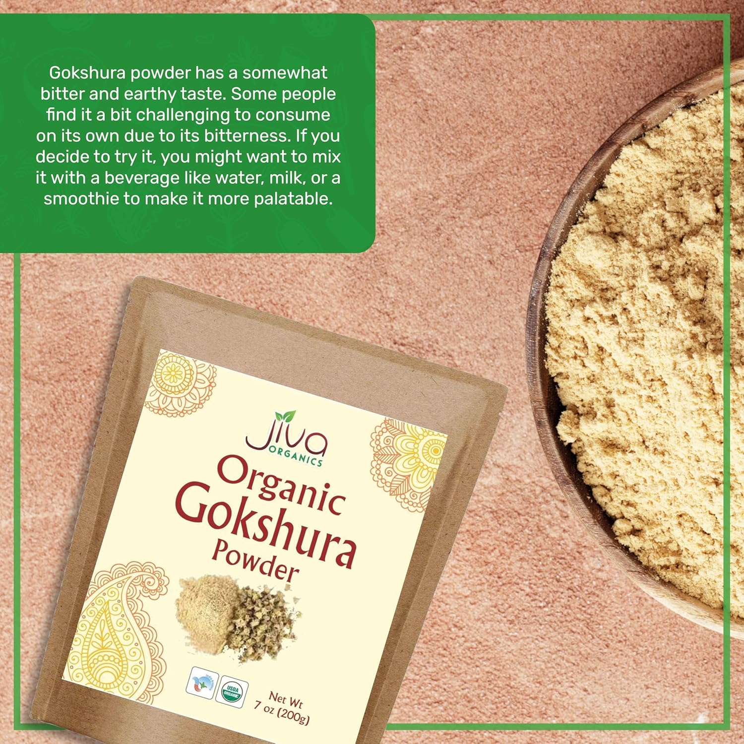 7 oz Bag of Jiva Organics Gokshura Powder - Pure Indian Tribulus, Non-GMO Full Spectrum