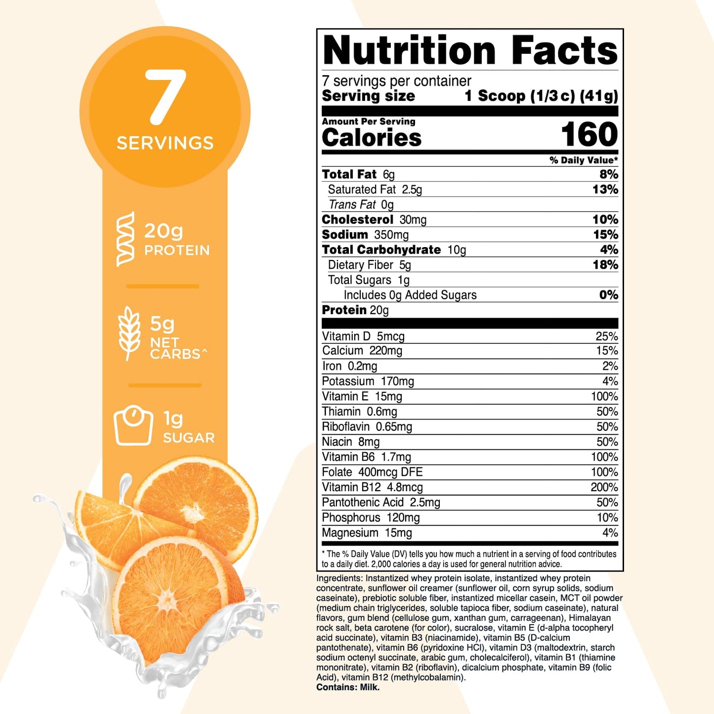 7-Serving Orange Cream Meal Replacement Shake Powder - Gluten-Free & Non-GMO by TransformHQ