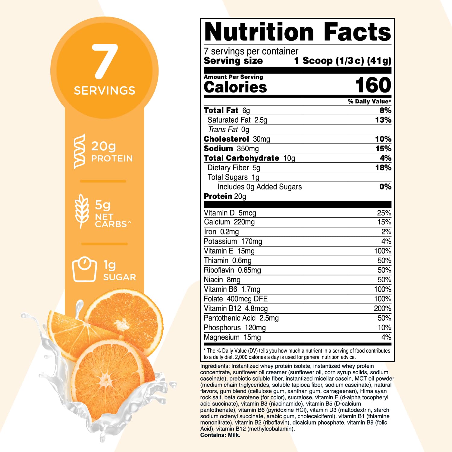 7-Serving Orange Cream Meal Replacement Shake Powder - Gluten-Free & Non-GMO by TransformHQ