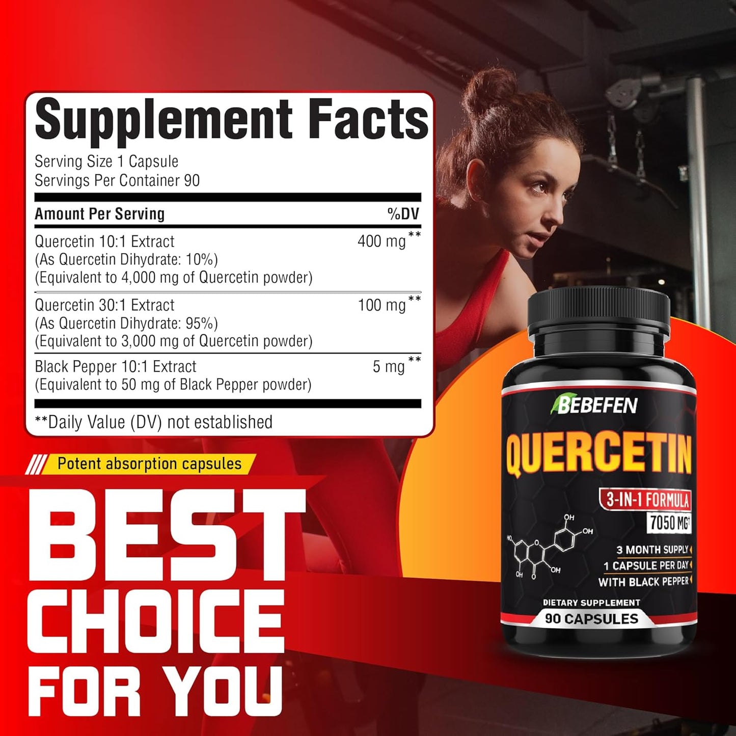 7050mg Quercetin Capsules with Black Pepper Extract - 90 Capsules for Immune & Cardiovascular Health - 3 Month Supply